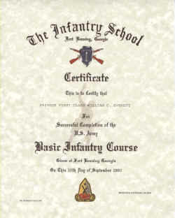 army basic infantry school replacement certificate army training certificate