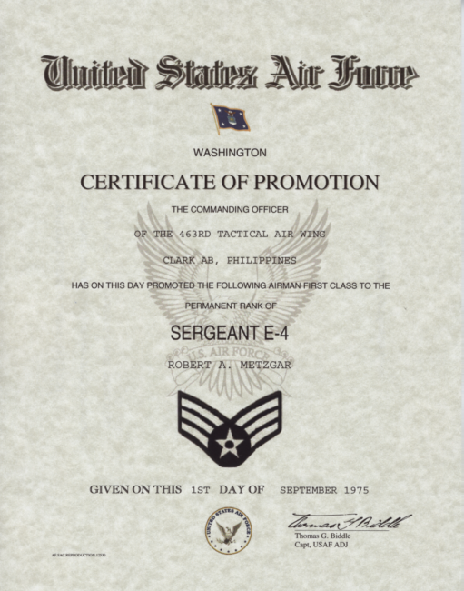 Air Force Promotion Certificate