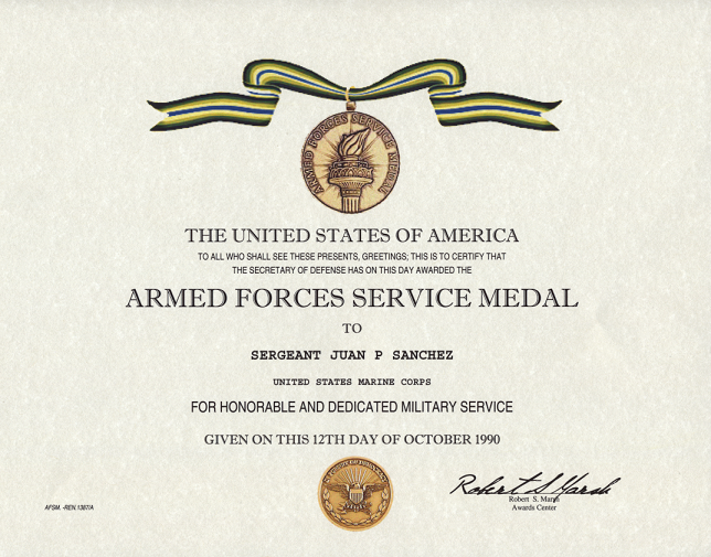 Armed Forces Service Medal, AFSM