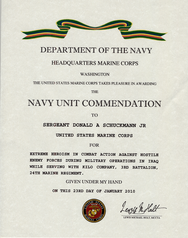 USMC Certificate Of Commendation Example